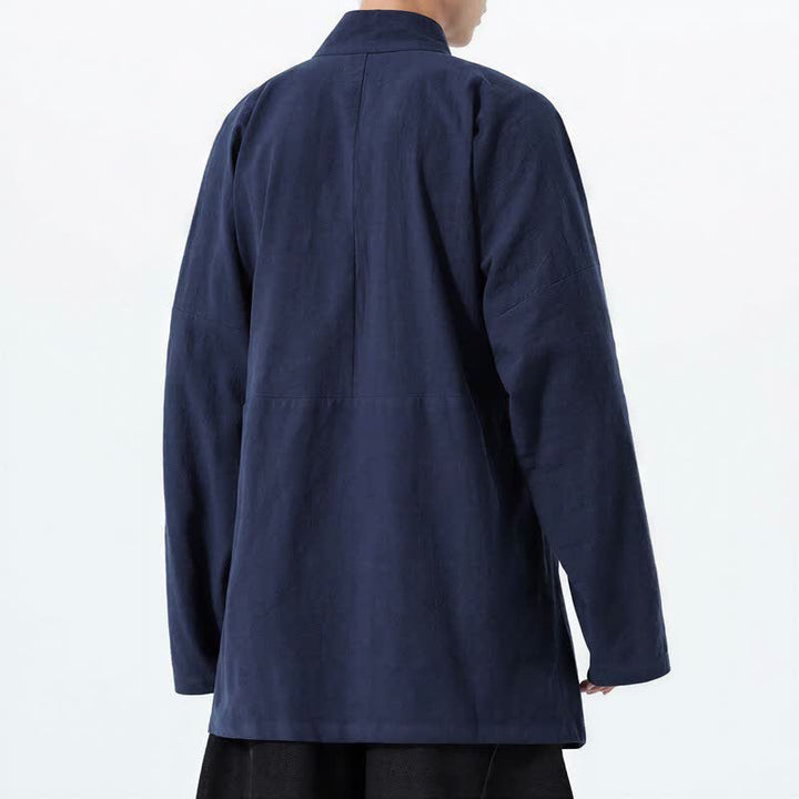 Buddha Stones Kimono męskie na jesień i zimę, w swobodnym stylu Tang, z kołnierzykiem stójkowym, z grubej bawełny, z długim rękawem - image 3