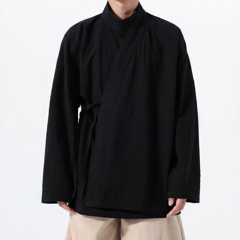 Buddha Stones Kimono męskie na jesień i zimę, w swobodnym stylu Tang, z kołnierzykiem stójkowym, z grubej bawełny, z długim rękawem - image 10