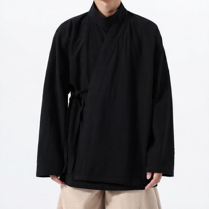 Buddha Stones Kimono męskie na jesień i zimę, w swobodnym stylu Tang, z kołnierzykiem stójkowym, z grubej bawełny, z długim rękawem - image 10