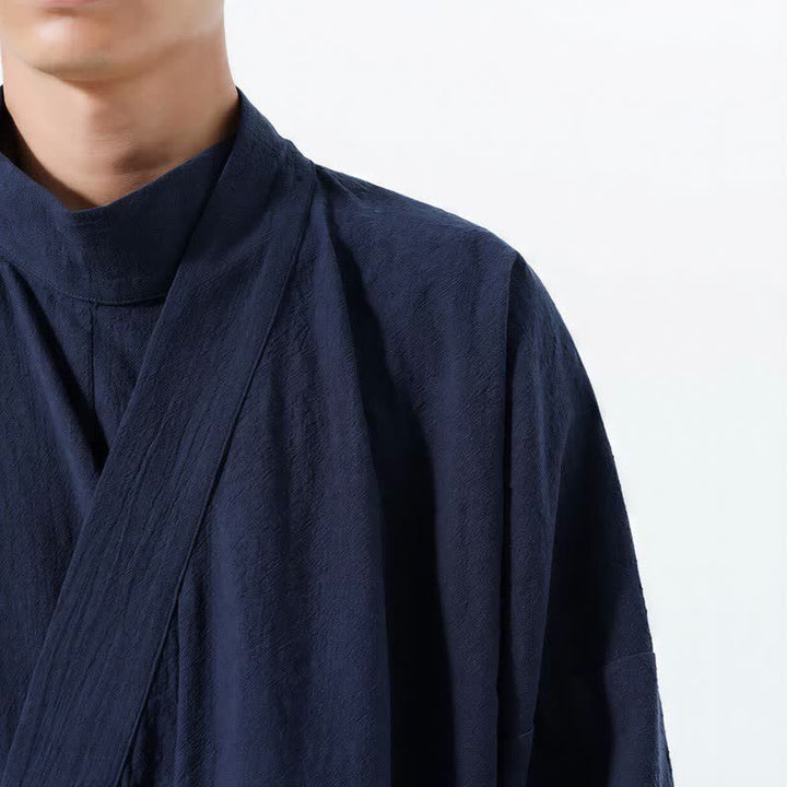 Buddha Stones Kimono męskie na jesień i zimę, w swobodnym stylu Tang, z kołnierzykiem stójkowym, z grubej bawełny, z długim rękawem - image 4