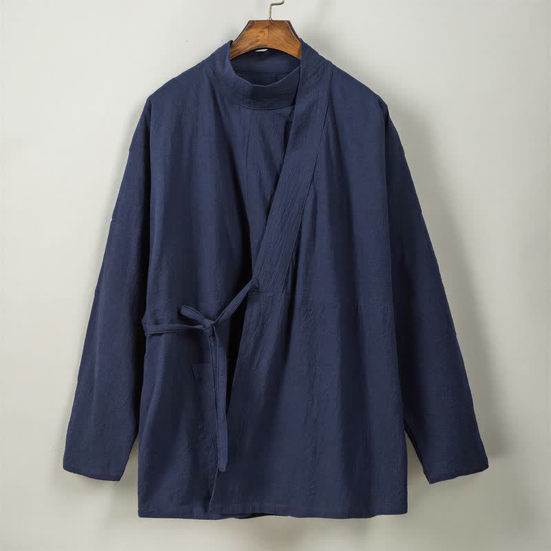 Buddha Stones Kimono męskie na jesień i zimę, w swobodnym stylu Tang, z kołnierzykiem stójkowym, z grubej bawełny, z długim rękawem - image 7