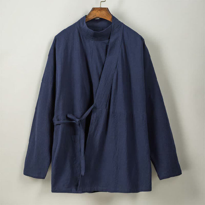 Buddha Stones Kimono męskie na jesień i zimę, w swobodnym stylu Tang, z kołnierzykiem stójkowym, z grubej bawełny, z długim rękawem - image 7