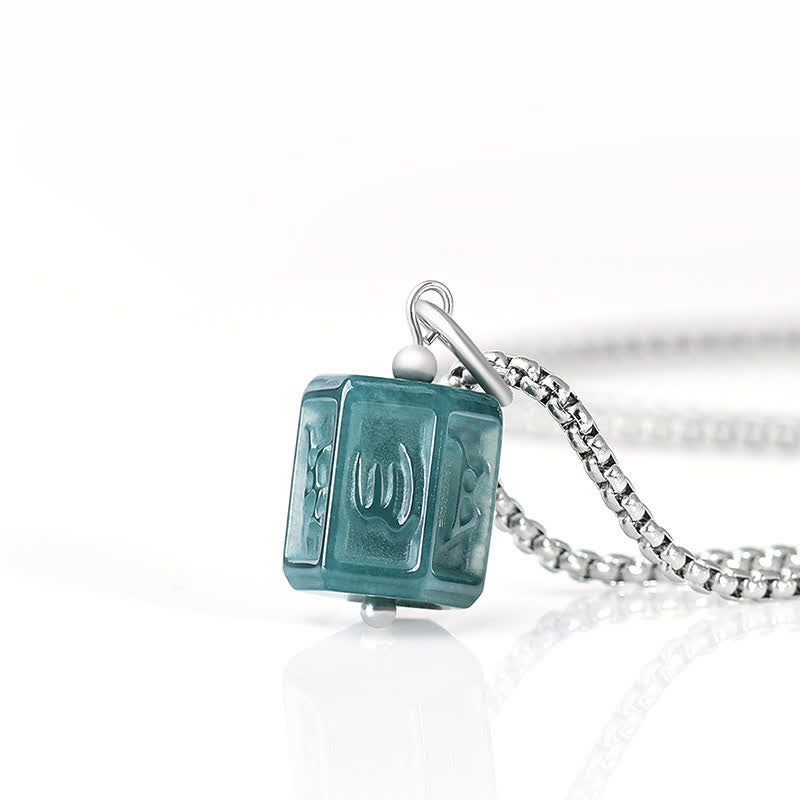 Buddha Stones Naszyjnik z kwadratowym wisiorkiem z jadeitu Om Mani Padme Hum Wisdom - Om Mani Padme Hum(Miłość ♥ Mądrość) - Łańcuch ze stali tytanowej - image 0