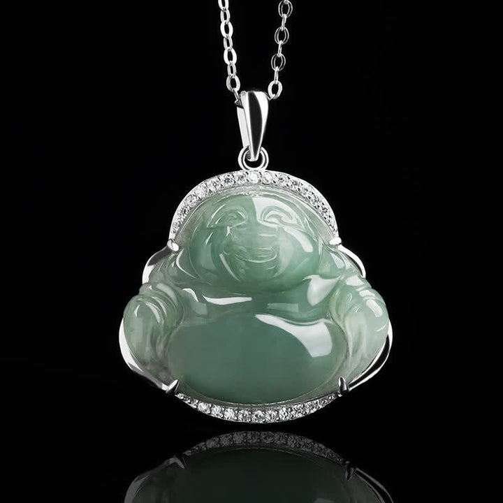 Buddha Stones Naszyjnik z tytanową stalową wisiorką z zawieszką szczęścia z zielonego jadeitu w kształcie śmiejącego się Buddy - image 4