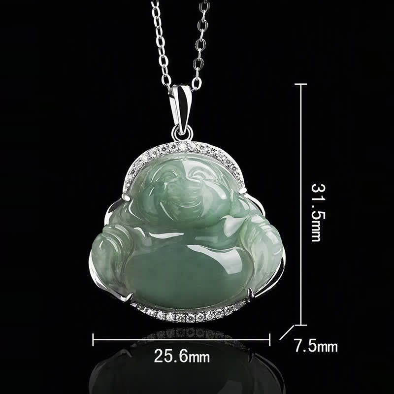 Buddha Stones Naszyjnik z tytanową stalową wisiorką z zawieszką szczęścia z zielonego jadeitu w kształcie śmiejącego się Buddy - image 8