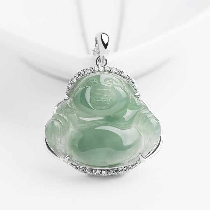 Buddha Stones Naszyjnik z tytanową stalową wisiorką z zawieszką szczęścia z zielonego jadeitu w kształcie śmiejącego się Buddy - Jadeit (Szczęście ♥Ochrona) - Łańcuch ze stali tytanowej - image 0