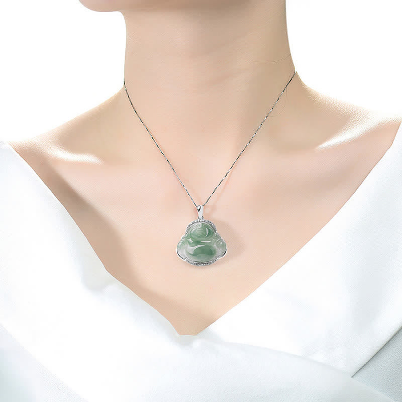 Buddha Stones Naszyjnik z tytanową stalową wisiorką z zawieszką szczęścia z zielonego jadeitu w kształcie śmiejącego się Buddy - image 9