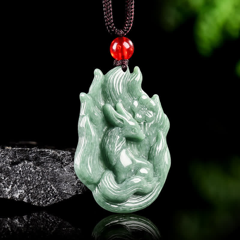 Buddha Stones Naszyjnik z rzeźbionym wisiorem z jadeitu z dziewięcioogoniastym lisem - image 1