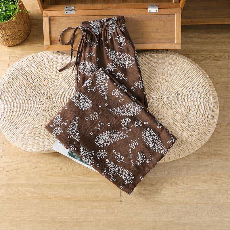 Buddha Stones Spodnie damskie do kostek w stylu boho, wiosenne i letnie, z prostymi nogawkami i kieszeniami, ściągane sznurkiem i wzorem paisley - image 2