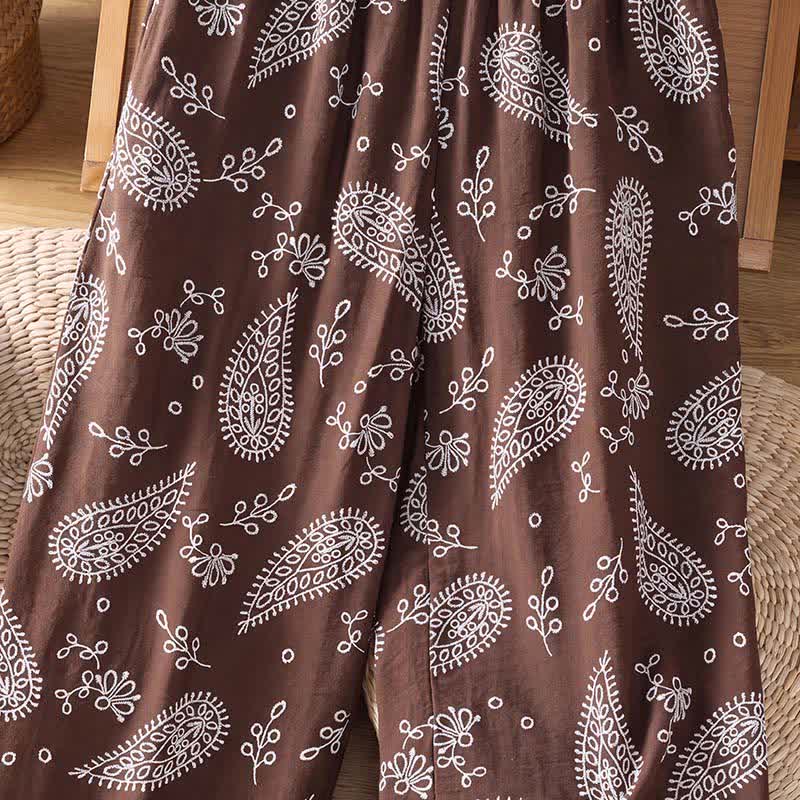 Buddha Stones Spodnie damskie do kostek w stylu boho, wiosenne i letnie, z prostymi nogawkami i kieszeniami, ściągane sznurkiem i wzorem paisley - image 8