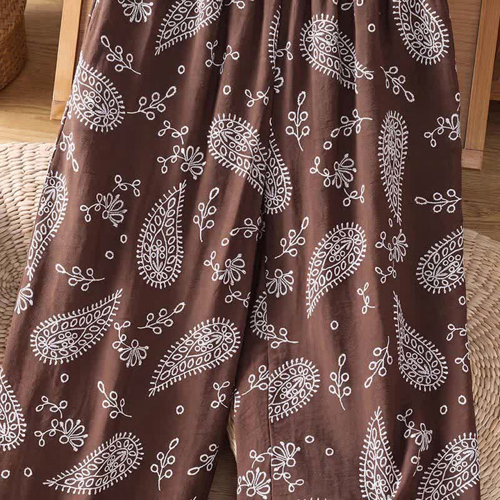 Buddha Stones Spodnie damskie do kostek w stylu boho, wiosenne i letnie, z prostymi nogawkami i kieszeniami, ściągane sznurkiem i wzorem paisley - image 8