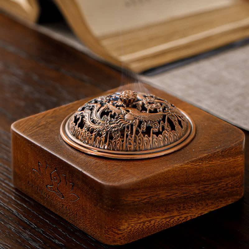 Buddha Stones Kadzielnice kwadratowe Peach Wood Dragon Phoenix Protection - image 4