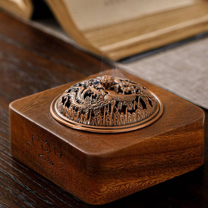 Buddha Stones Kadzielnice kwadratowe Peach Wood Dragon Phoenix Protection - image 4