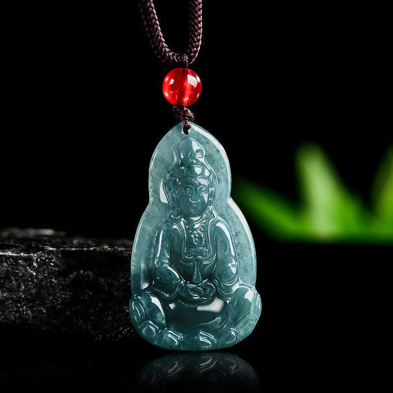 Buddha Stones Naszyjnik z rzeźbionym wisiorem szczęścia i współczucia z jadeitu Awalokiteśwary - image 1