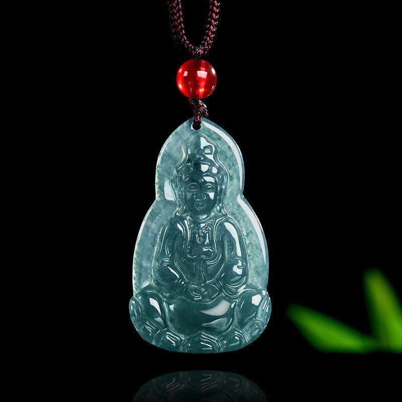 Buddha Stones Naszyjnik z rzeźbionym wisiorem szczęścia i współczucia z jadeitu Awalokiteśwary - Naturalny jadeit (kolor może się różnić) - 21 × 35,5 × 3,5 mm - image 0