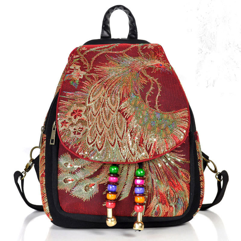Plecak z płótna z haftem Peacock Buddha Stones - Paw w kolorze czerwonego wina - image 18