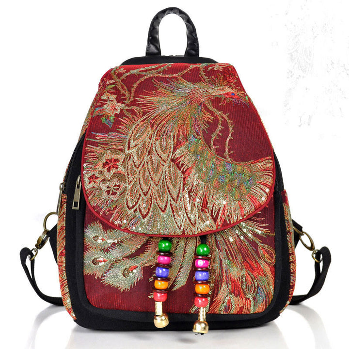 Plecak z płótna z haftem Peacock Buddha Stones - Paw w kolorze czerwonego wina - image 18