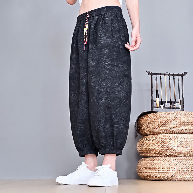 Buddha Stones Spodnie Capri męskie w stylu haremowym z kieszenią, wiosenne i letnie, swobodne, boho, ze ściągaczem i abstrakcyjnymi motywami - image 15
