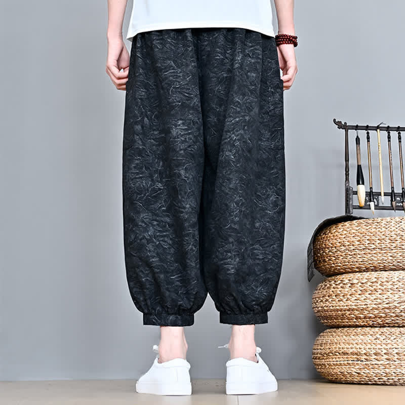 Buddha Stones Spodnie Capri męskie w stylu haremowym z kieszenią, wiosenne i letnie, swobodne, boho, ze ściągaczem i abstrakcyjnymi motywami - image 16