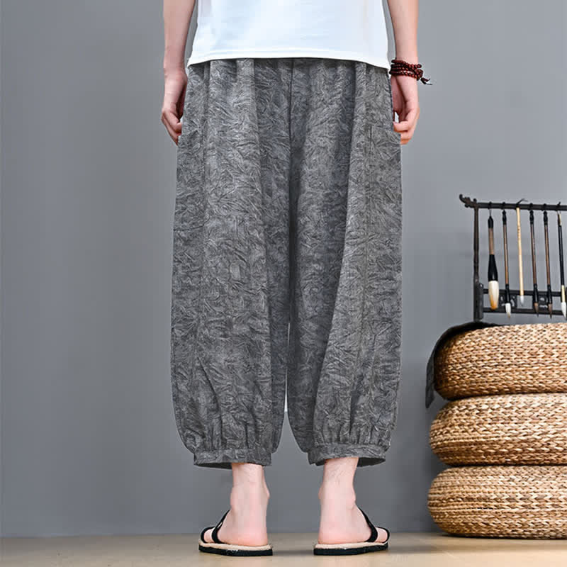 Buddha Stones Spodnie Capri męskie w stylu haremowym z kieszenią, wiosenne i letnie, swobodne, boho, ze ściągaczem i abstrakcyjnymi motywami - image 9