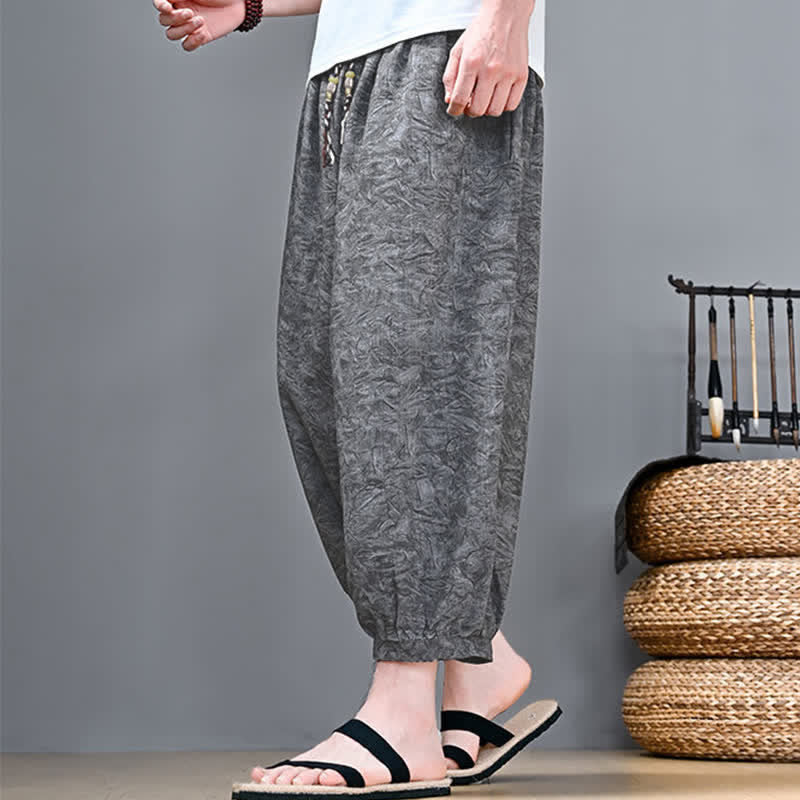 Buddha Stones Spodnie Capri męskie w stylu haremowym z kieszenią, wiosenne i letnie, swobodne, boho, ze ściągaczem i abstrakcyjnymi motywami - image 12