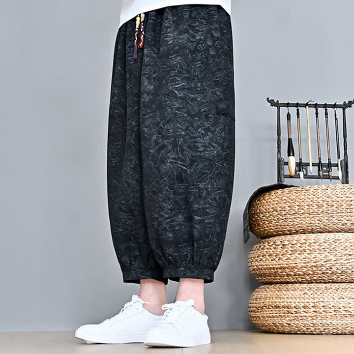 Buddha Stones Spodnie Capri męskie w stylu haremowym z kieszenią, wiosenne i letnie, swobodne, boho, ze ściągaczem i abstrakcyjnymi motywami - image 18