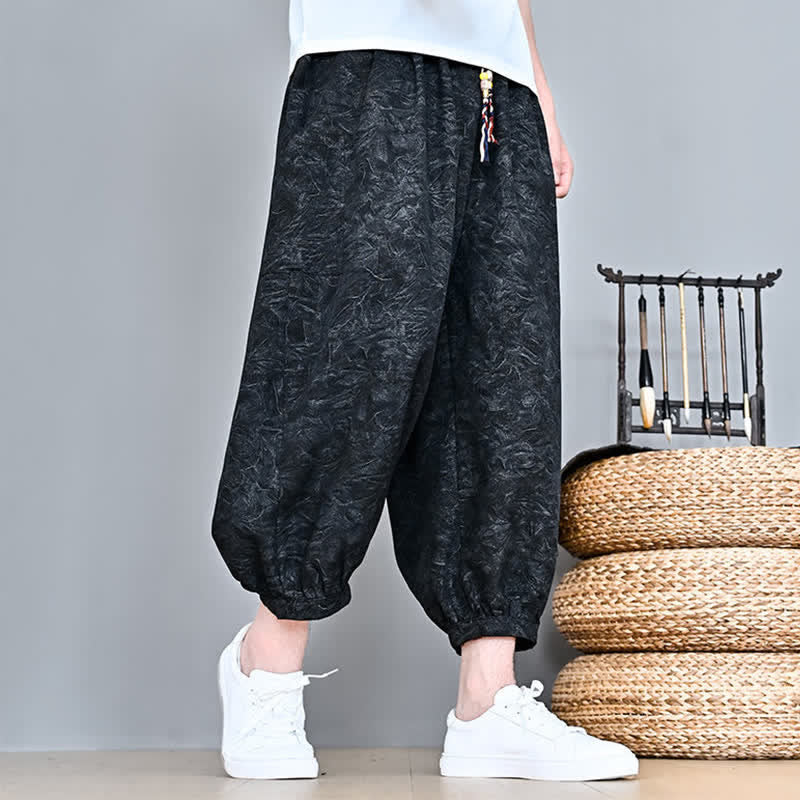 Buddha Stones Spodnie Capri męskie w stylu haremowym z kieszenią, wiosenne i letnie, swobodne, boho, ze ściągaczem i abstrakcyjnymi motywami - image 19