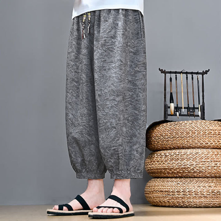 Buddha Stones Spodnie Capri męskie w stylu haremowym z kieszenią, wiosenne i letnie, swobodne, boho, ze ściągaczem i abstrakcyjnymi motywami - image 10
