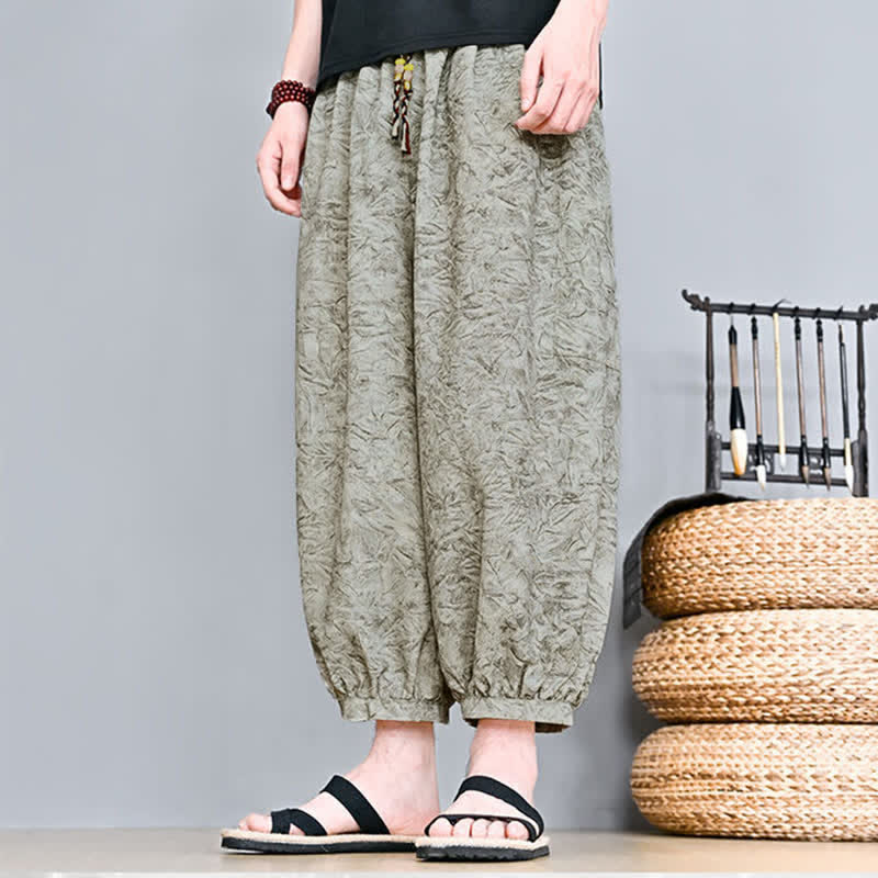 Buddha Stones Spodnie Capri męskie w stylu haremowym z kieszenią, wiosenne i letnie, swobodne, boho, ze ściągaczem i abstrakcyjnymi motywami - image 1