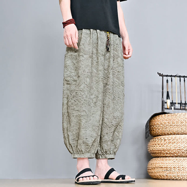 Buddha Stones Spodnie Capri męskie w stylu haremowym z kieszenią, wiosenne i letnie, swobodne, boho, ze ściągaczem i abstrakcyjnymi motywami - image 3