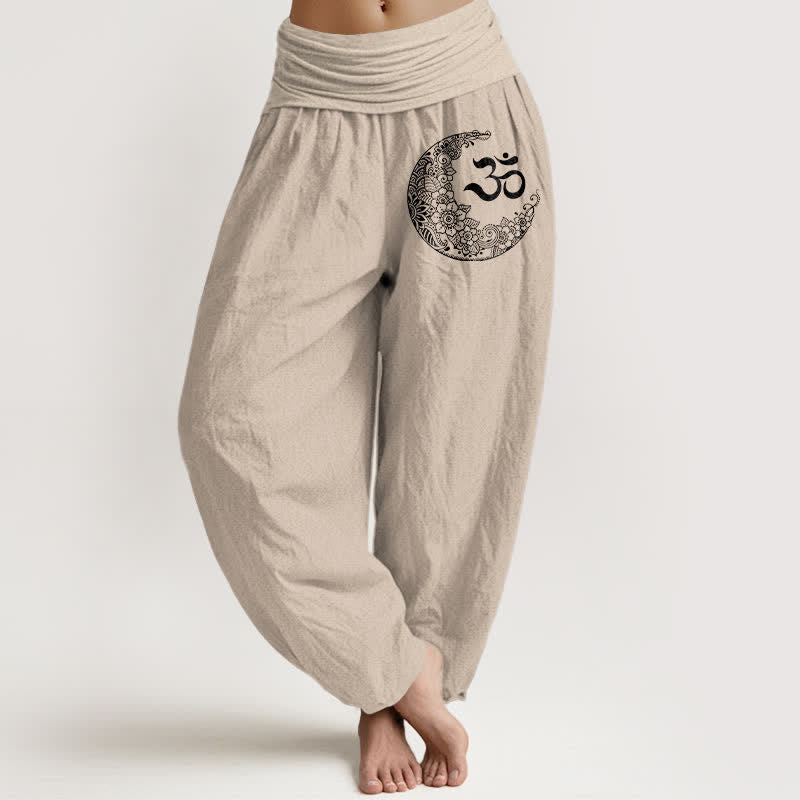Buddha Stones Spodnie haremki damskie z elastycznej talii w stylu boho om moon z czystej bawełny i wzorem półksiężyca - Dębnik - US16, UK/AU20, EU48 (3XL) - image 11
