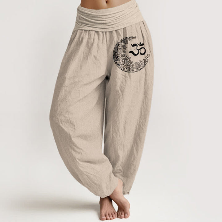 Buddha Stones Spodnie haremki damskie z elastycznej talii w stylu boho om moon z czystej bawełny i wzorem półksiężyca - Dębnik - US16, UK/AU20, EU48 (3XL) - image 11
