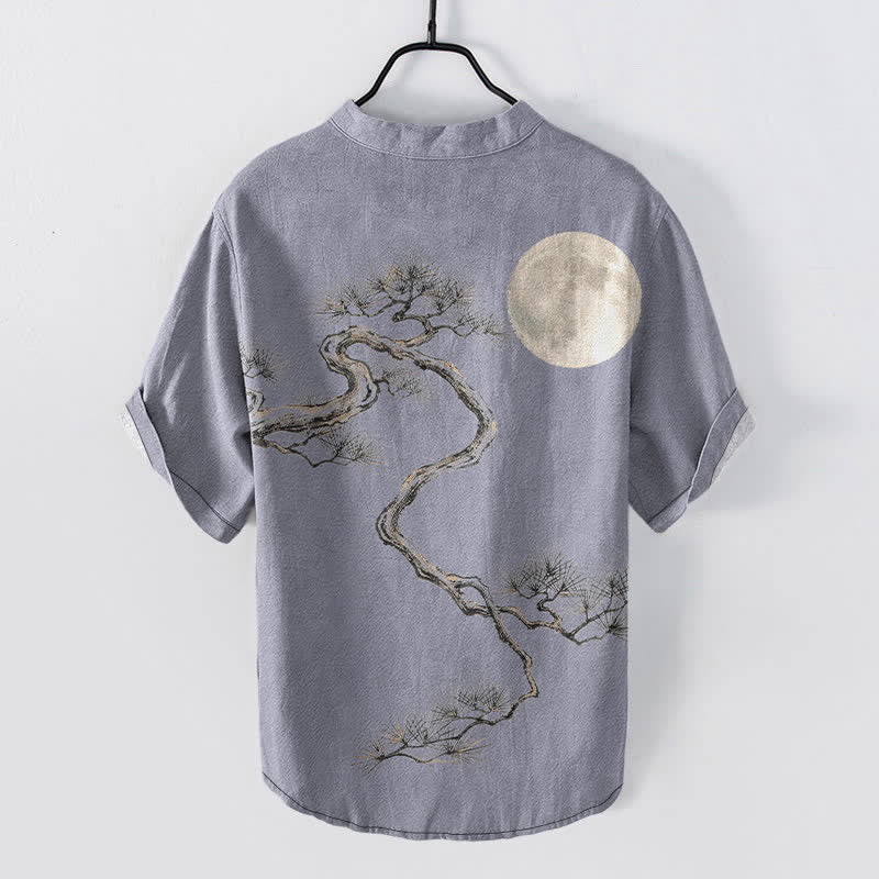 Buddha Stones Koszula męska z krótkim rękawem i półguzikiem w kolorze sosny księżycowej z nadrukiem Cotton Ink - image 1