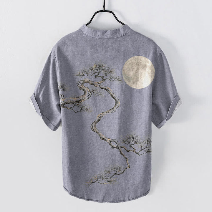 Buddha Stones Koszula męska z krótkim rękawem i półguzikiem w kolorze sosny księżycowej z nadrukiem Cotton Ink - image 1