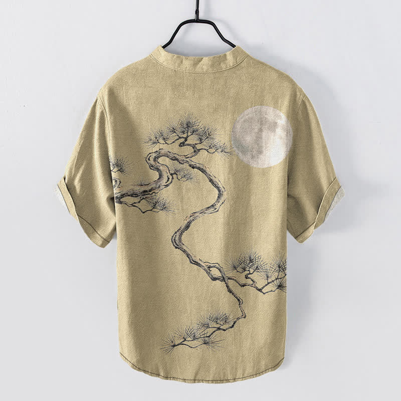 Buddha Stones Koszula męska z krótkim rękawem i półguzikiem w kolorze sosny księżycowej z nadrukiem Cotton Ink - image 6