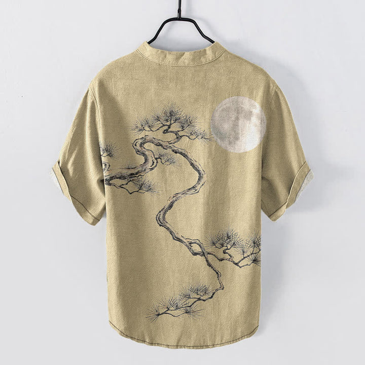 Buddha Stones Koszula męska z krótkim rękawem i półguzikiem w kolorze sosny księżycowej z nadrukiem Cotton Ink - image 6