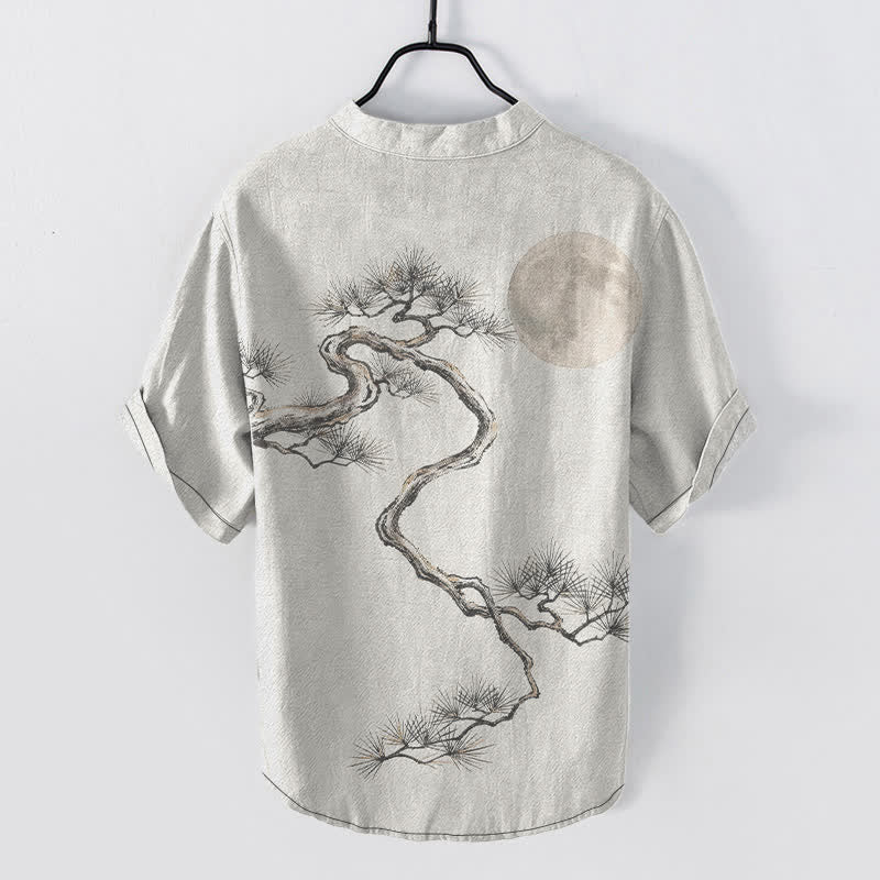 Buddha Stones Koszula męska z krótkim rękawem i półguzikiem w kolorze sosny księżycowej z nadrukiem Cotton Ink - image 8