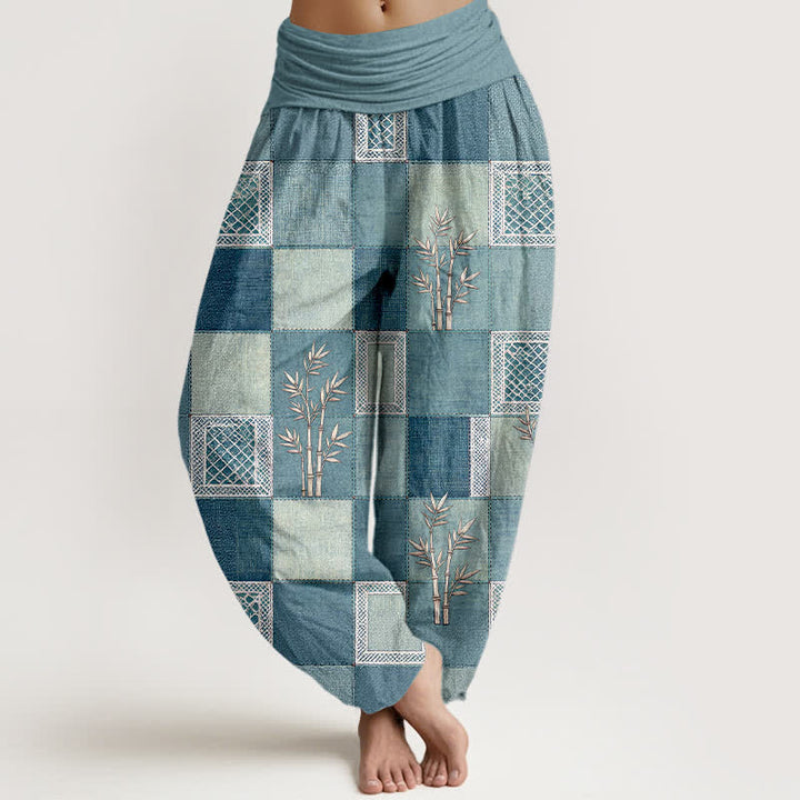 Buddha Stones Spodnie damskie typu harem z elastycznej talii, z bawełny bambusowej, wzór patchworkowy - PowderBlue - US16, UK/AU20, EU48 (3XL) - image 8