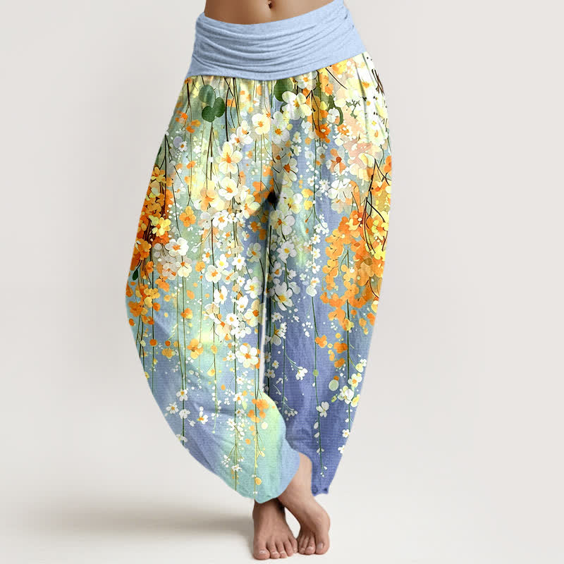Buddha Stones Spodnie damskie typu harem z bawełny z wzorem kaskadowym Wildflower i elastyczną talią - LightSkyBlue - US16, UK/AU20, EU48 (3XL) - image 5