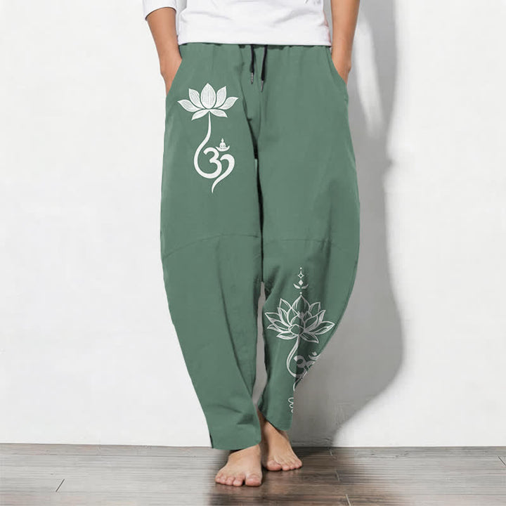 Buddha Stones Spodnie męskie zwężane z czystej bawełny ze wzorem Zen Om i ściągaczem, z kieszeniami - SeaGreen - US/UK/AU50, EU60 (5XL) - image 11