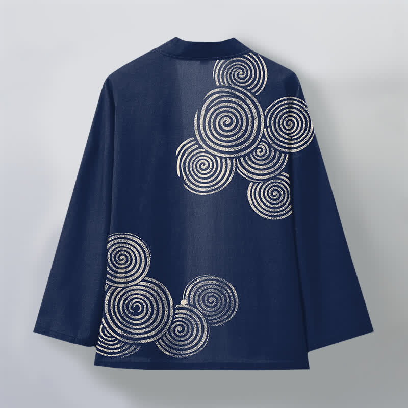 Buddha Stones Bawełniane kimono męskie z koncentrycznym spiralnym wzorem otwartym z przodu - image 2