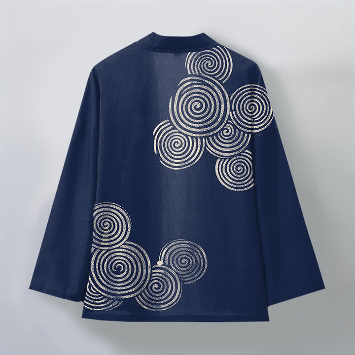 Buddha Stones Bawełniane kimono męskie z koncentrycznym spiralnym wzorem otwartym z przodu - image 2