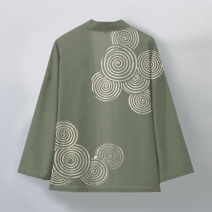 Buddha Stones Bawełniane kimono męskie z koncentrycznym spiralnym wzorem otwartym z przodu - image 8
