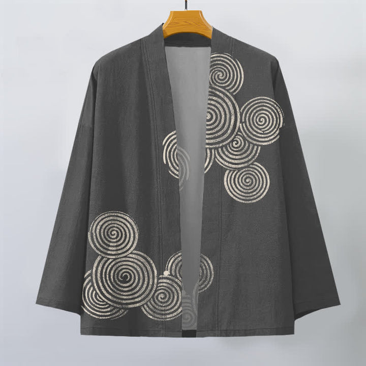 Buddha Stones Bawełniane kimono męskie z koncentrycznym spiralnym wzorem otwartym z przodu - image 10