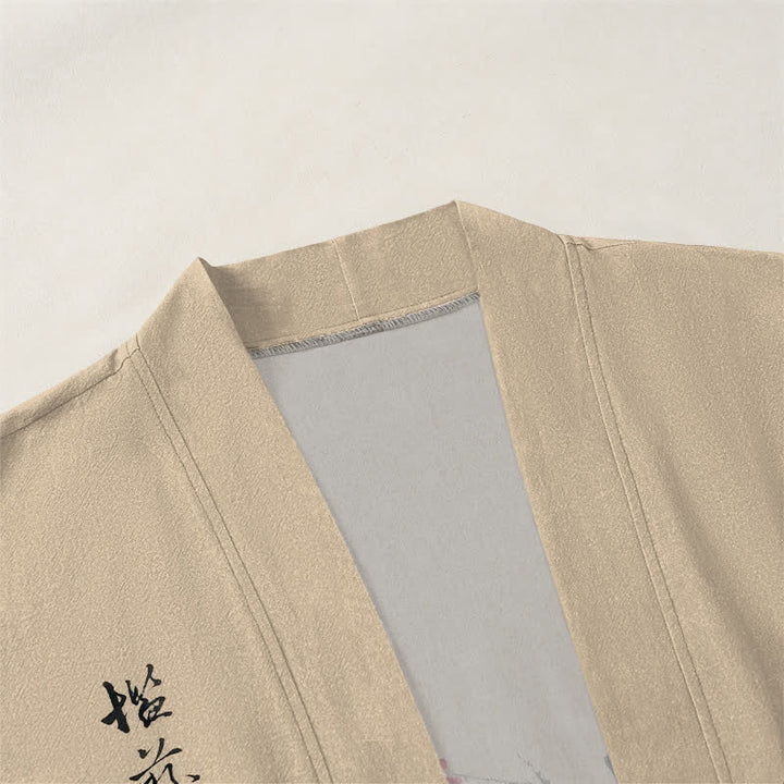 Buddha Stones Męskie kimono z bawełny w kolorze czerwonym, śliwkowym, z bambusa, z otwartym przodem - image 3