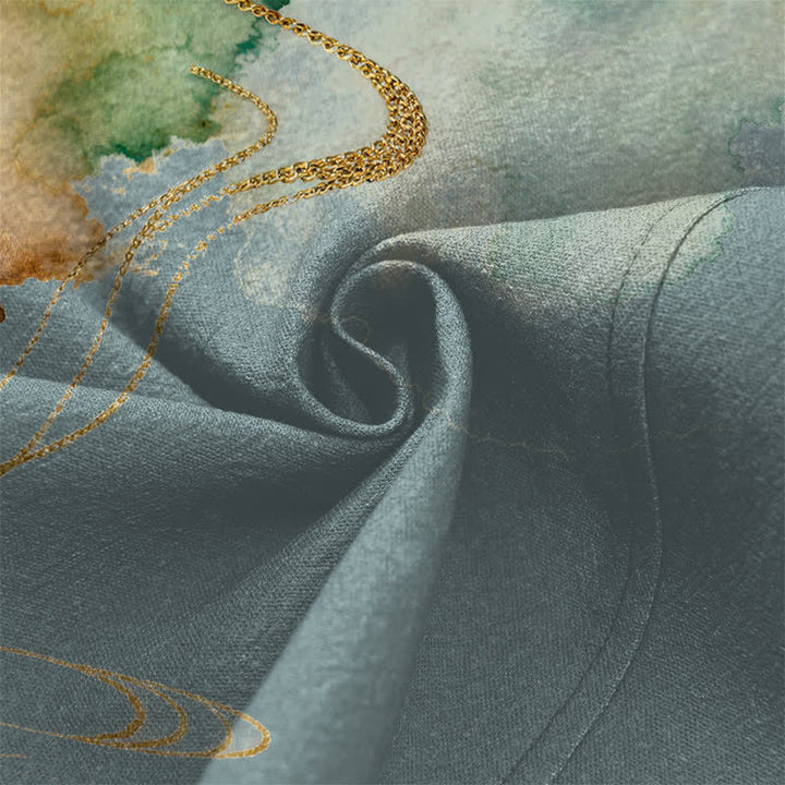 Buddha Stones Męskie kimono z bawełny Lotus Koi Ink Cloud z otwartym przodem - image 5