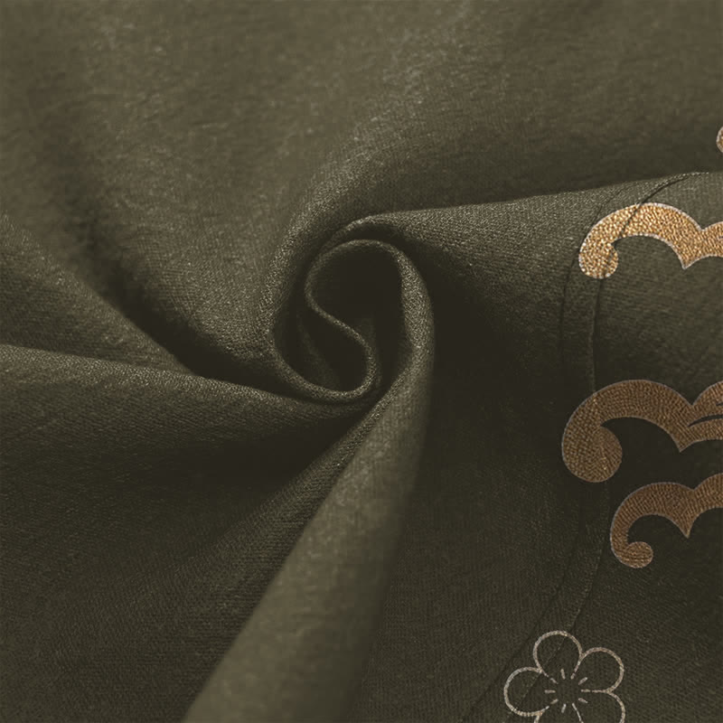 Buddha Stones Bawełniane kimono męskie z kwiatowym wzorem w złote kwiaty koi z otwartym przodem - image 5