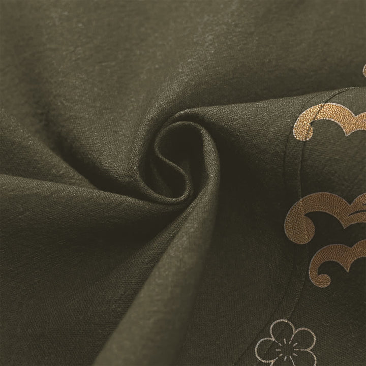 Buddha Stones Bawełniane kimono męskie z kwiatowym wzorem w złote kwiaty koi z otwartym przodem - image 5