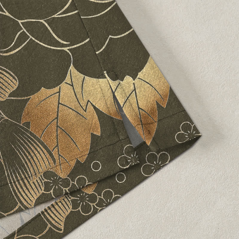 Buddha Stones Bawełniane kimono męskie z kwiatowym wzorem w złote kwiaty koi z otwartym przodem - image 4