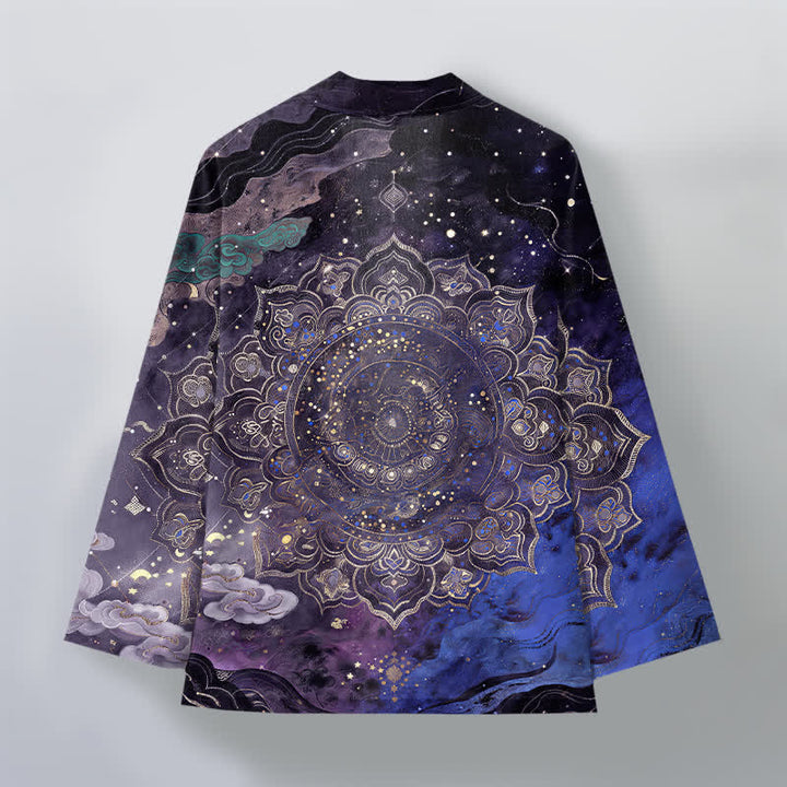 Buddha Stones Bawełniane kimono męskie z wzorem galaktycznej mandali z otwartym przodem - image 2